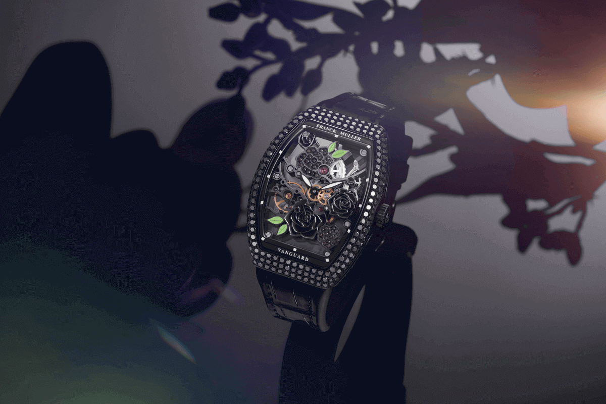 Franck Muller Vanguard Rose Skeleton Black Diamonds Cortina Watch Featured Image