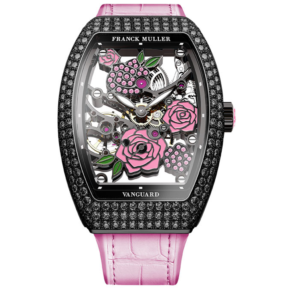 Franck Muller Vanguard Rose Skeleton Black Diamonds V32 Rose D Black Rose