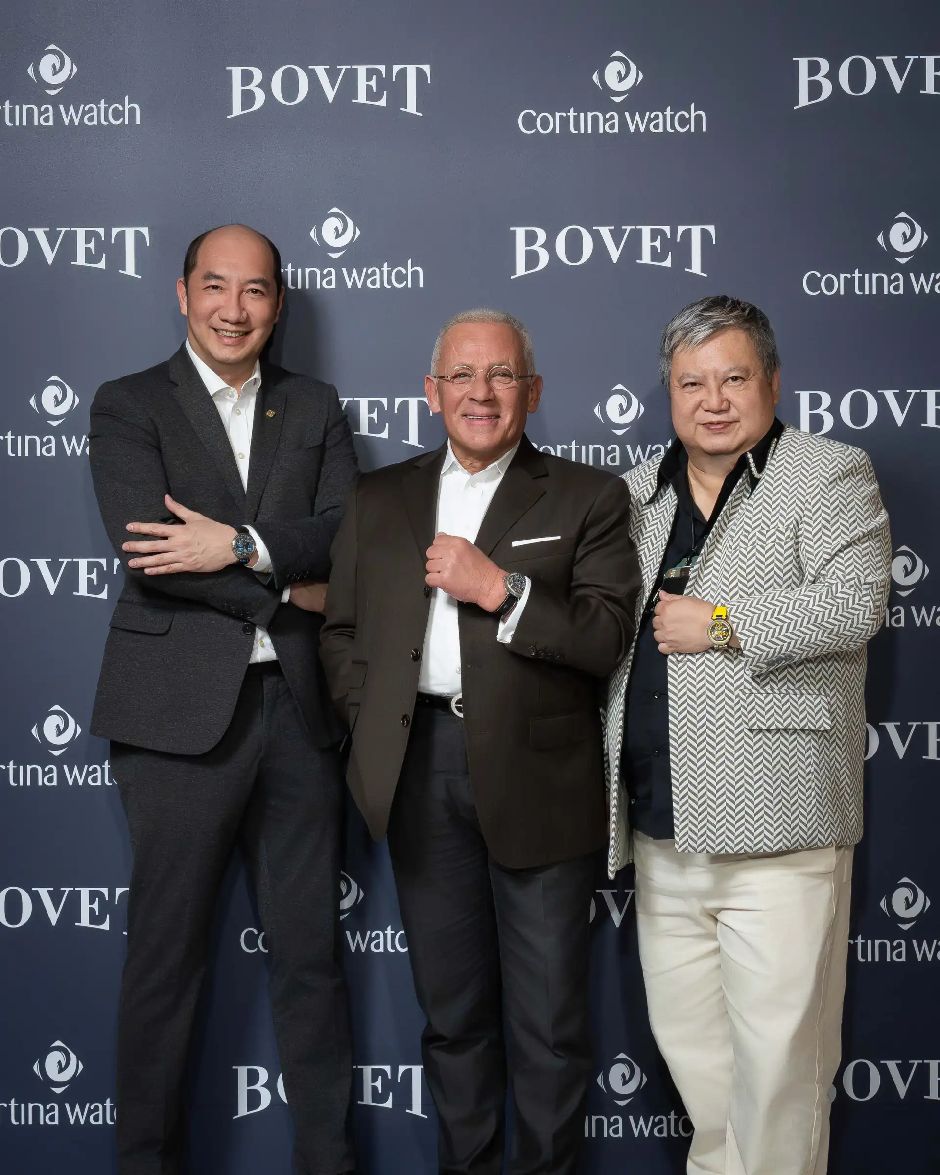 左起: 高登鐘錶董事總經理陳漢林先生、BOVET品牌擁有者Mr. Pascal Raffy、高登控股集團執行長林日民先生